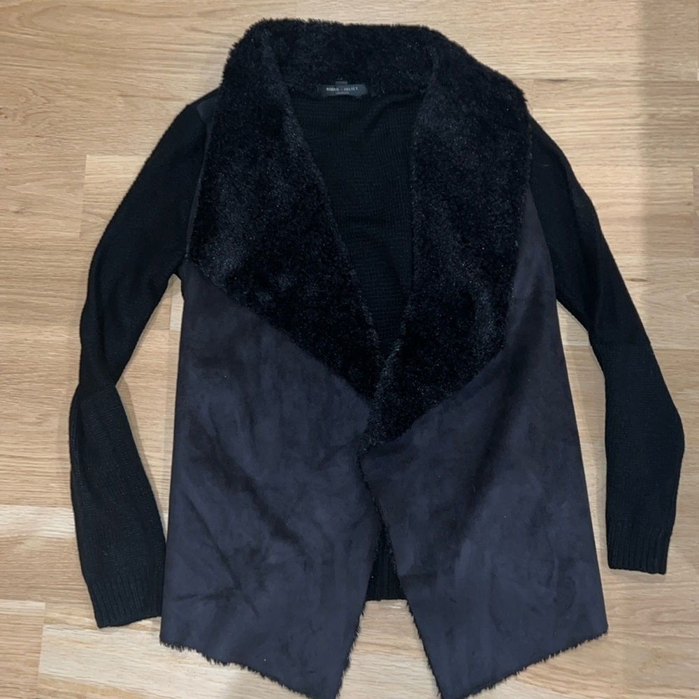 Black fur and suede sweater cardigan - size medium